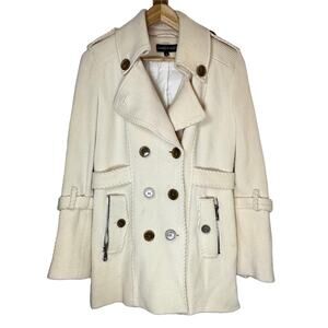 ANDREW MARC ribbed wool button coat womans 10 vintage military chic unique cream